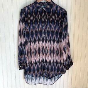 Asceno 100% Silk Geometric Print Button Down Shirt, Small